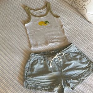 White Lemon Tank and Light Blue Shorts Set